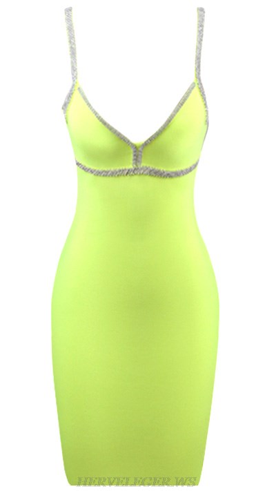 Herve Leger Neon Rhinestone Trim Dress