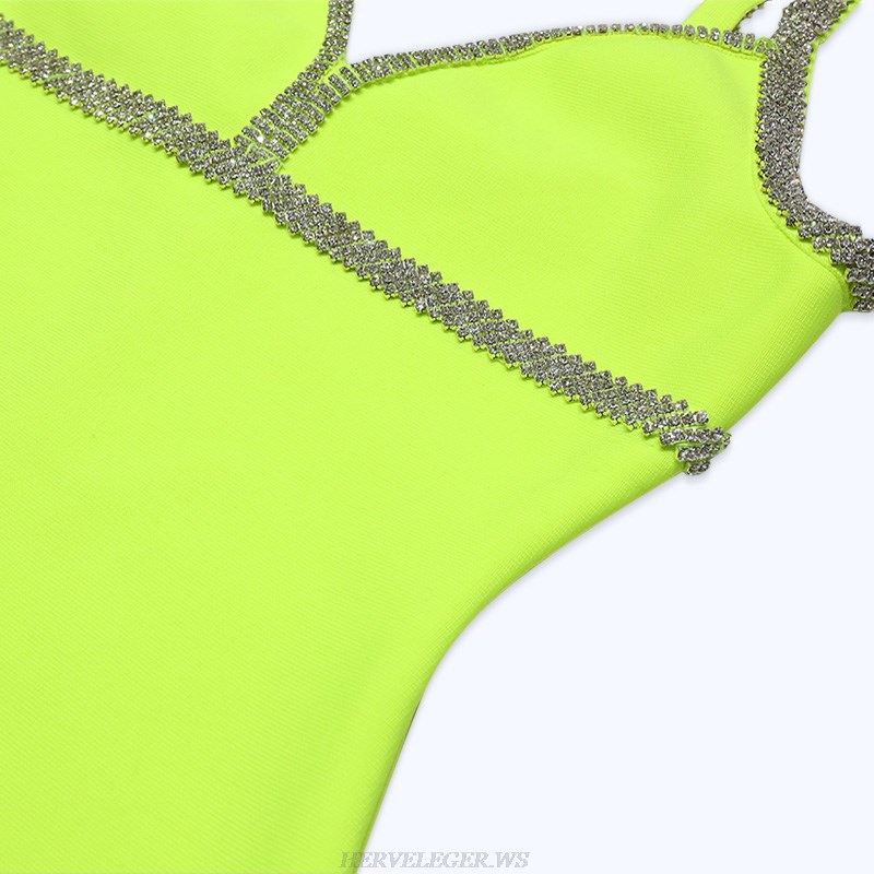 Herve Leger Neon Rhinestone Trim Dress