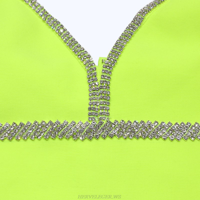 Herve Leger Neon Rhinestone Trim Dress