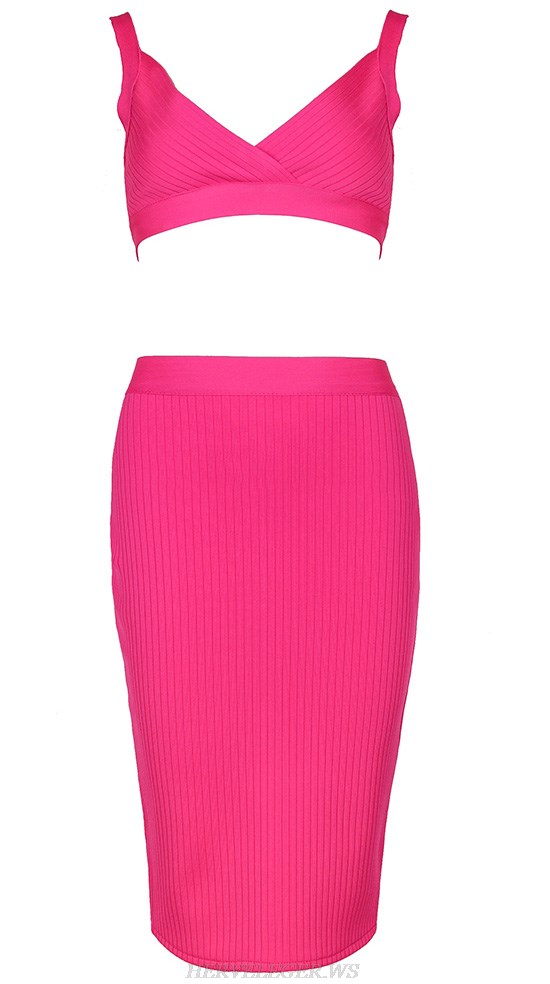 Herve Leger Pink Ribbed Two Piece Dress