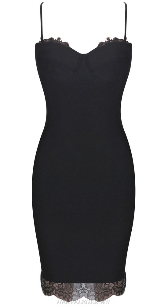 Herve Leger Black Scalloped Lace Bustier Dress