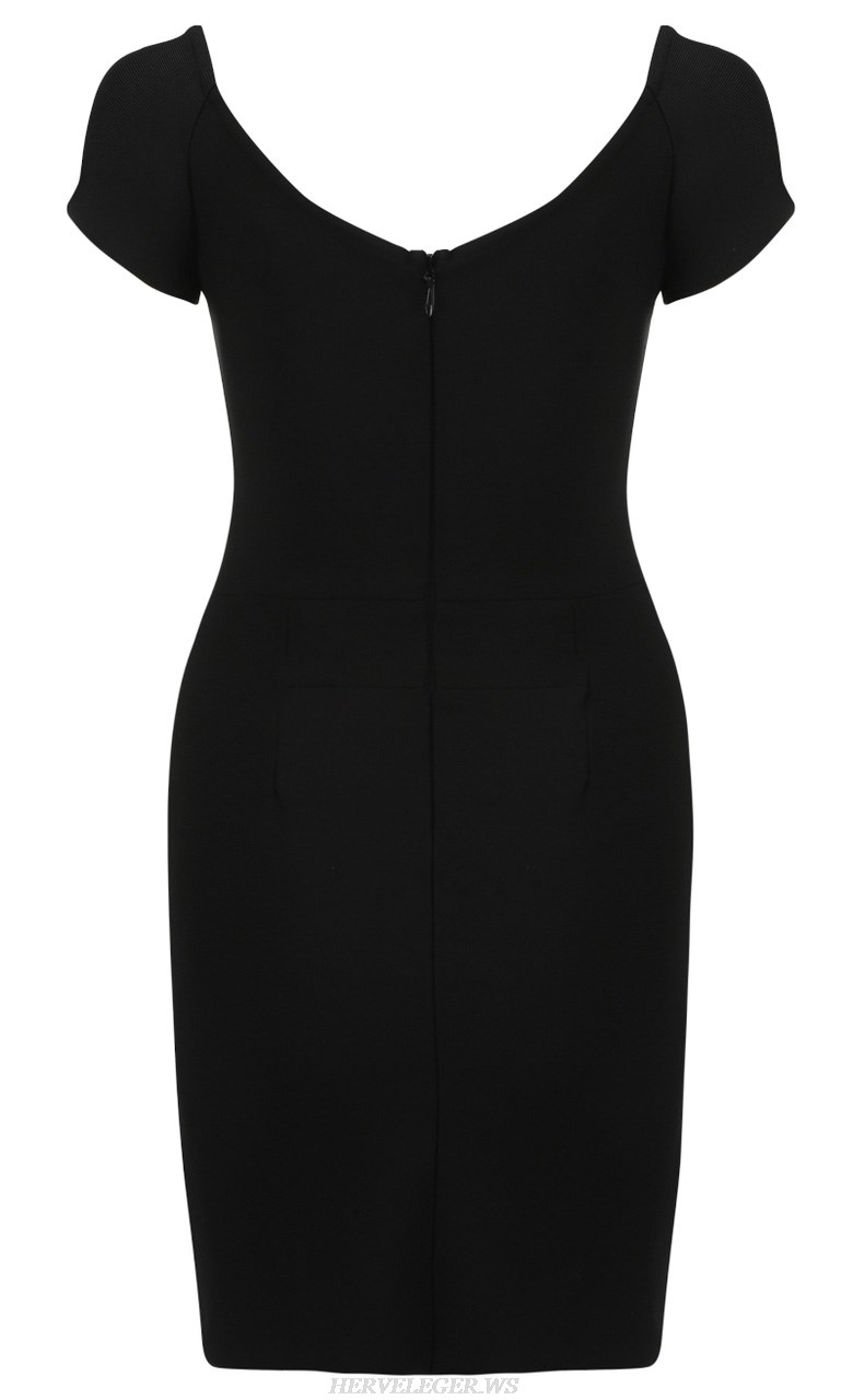 Herve Leger Black Short Sleeve Bardot Dress