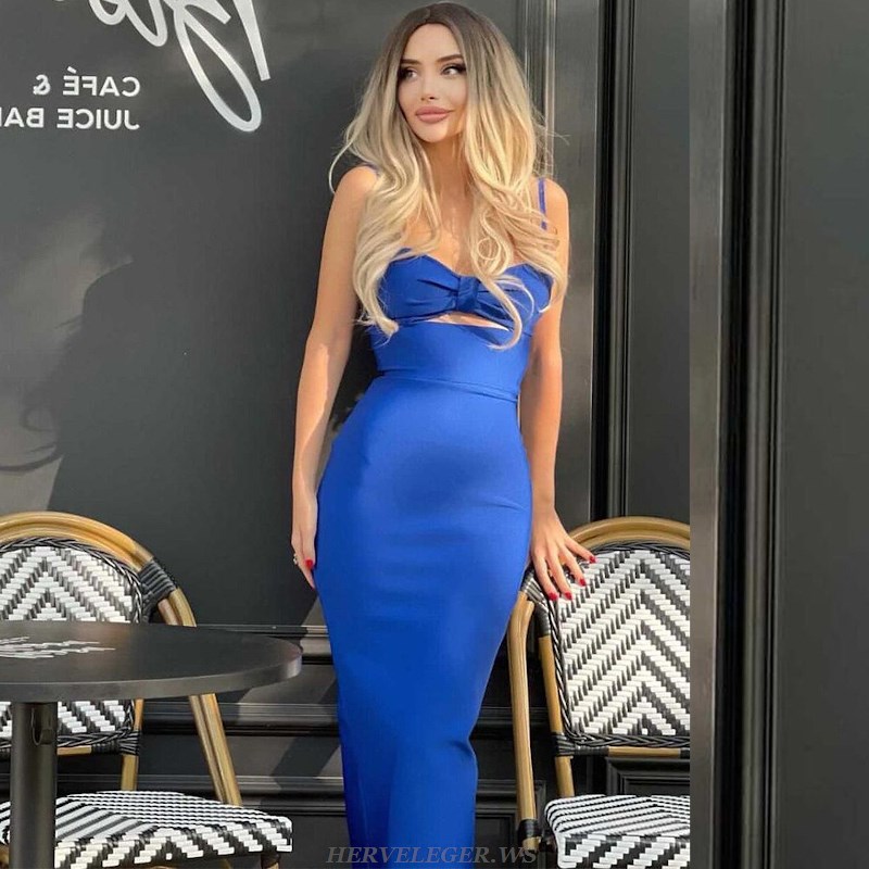 Herve Leger Blue Bow Bustier Dress