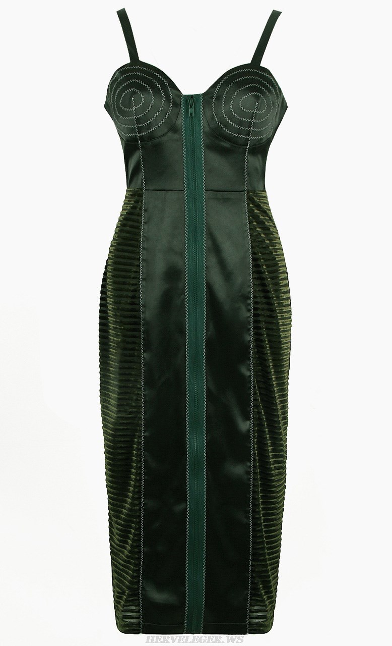 Herve Leger Green Bustier Corset Silk Dress