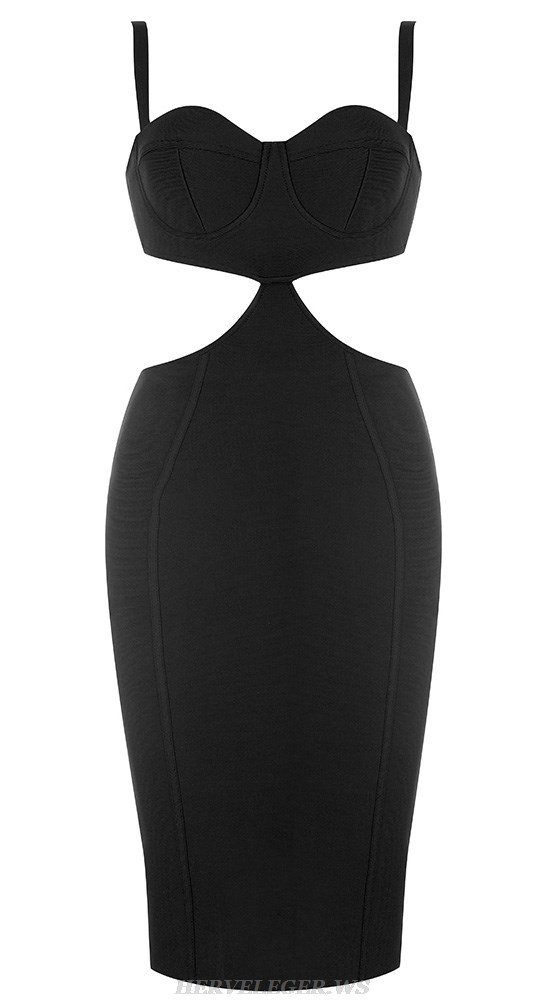 Herve Leger Black Bustier Cut Out Dress