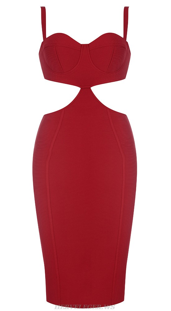 Herve Leger Red Bustier Cut Out Dress