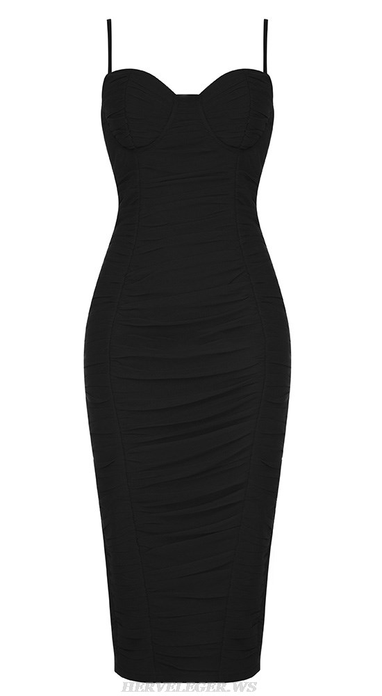 Herve Leger Black Bustier Detail Ruched Dress