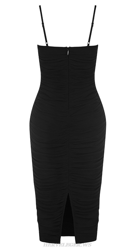 Herve Leger Black Bustier Detail Ruched Dress