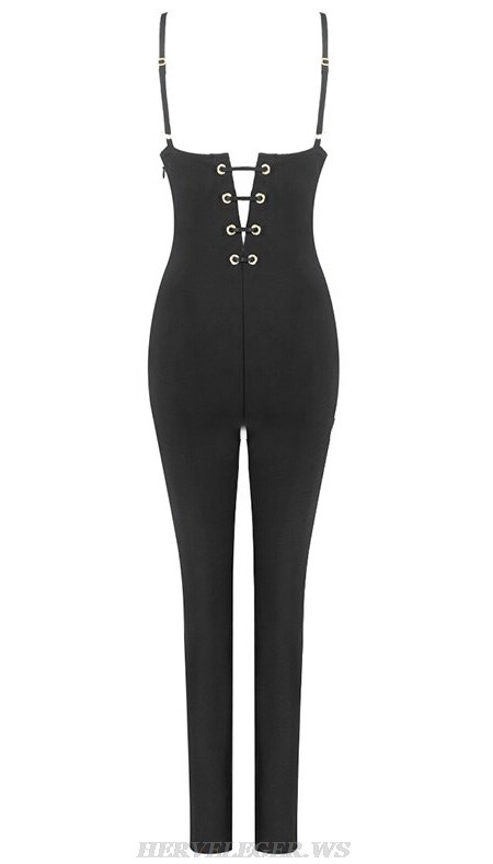 Herve Leger Bustier Lace Up Jumpsuit Black