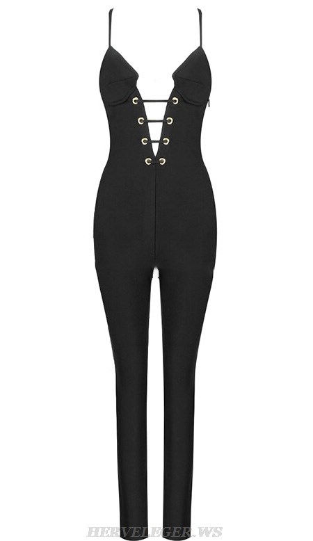 Herve Leger Bustier Lace Up Jumpsuit Black