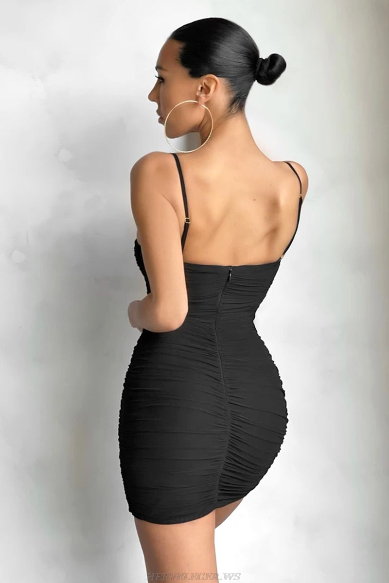 Herve Leger Black Bustier Ruched Dress