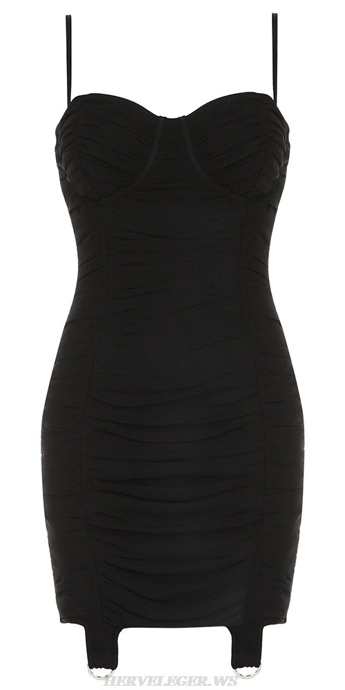 Herve Leger Black Bustier Ruched Dress