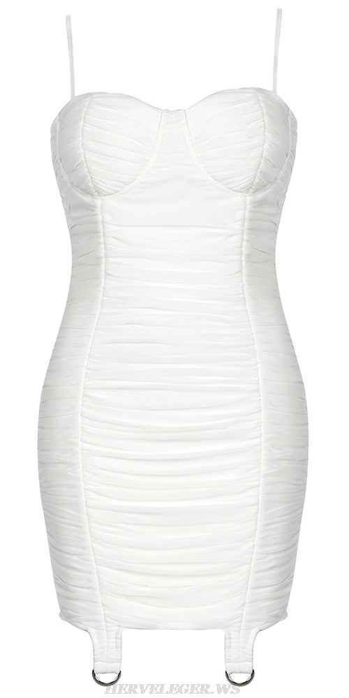 Herve Leger White Bustier Ruched Dress