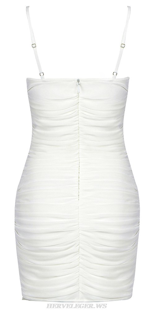 Herve Leger White Bustier Ruched Dress