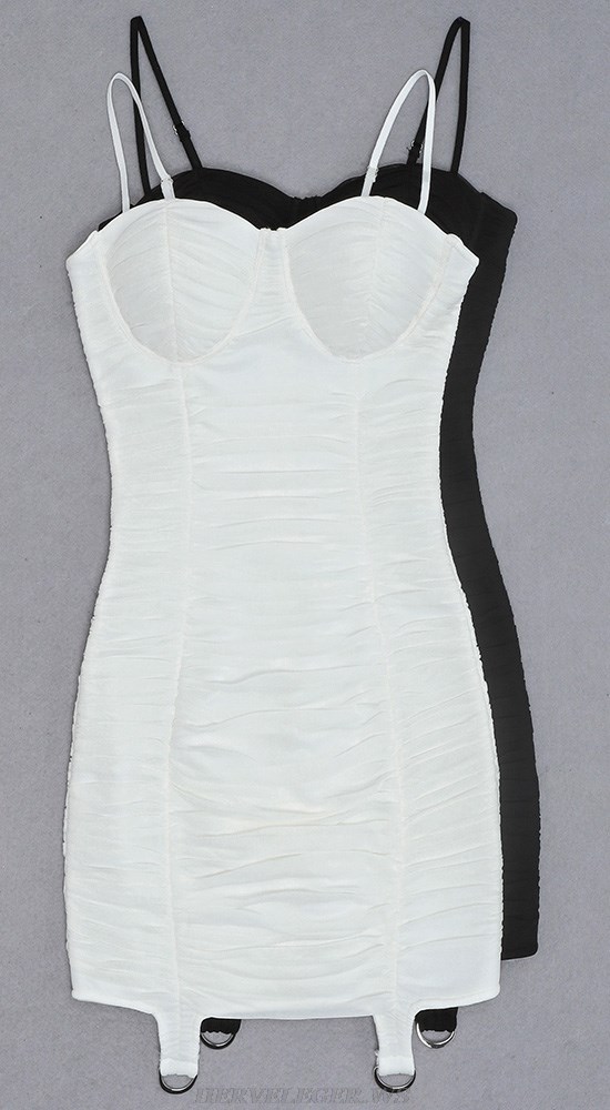 Herve Leger White Bustier Ruched Dress