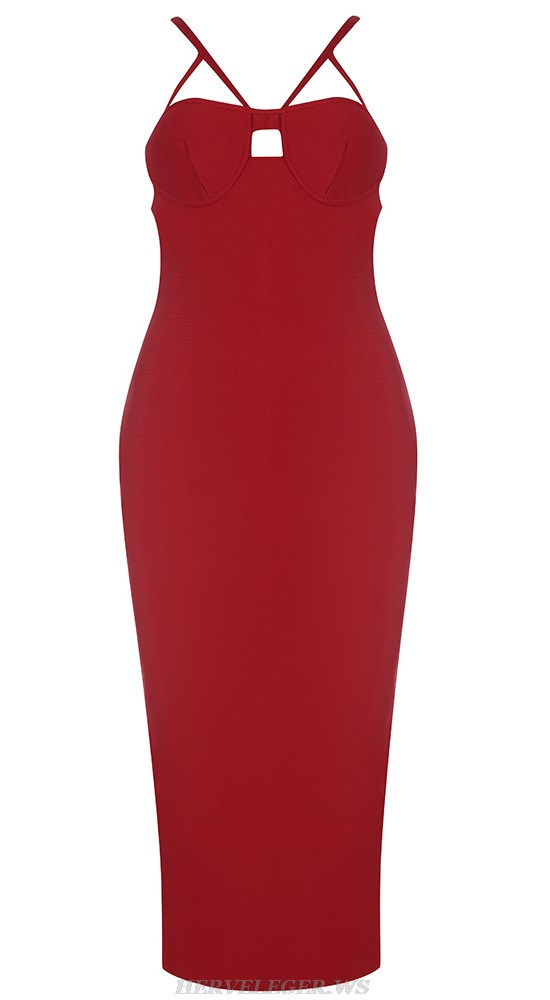 Herve Leger Red Bustier Strappy Dress