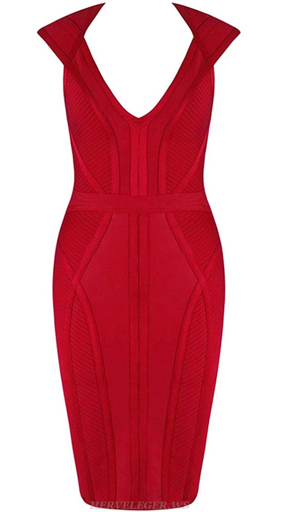 Herve Leger Red Cap Sleeve Structured Dress