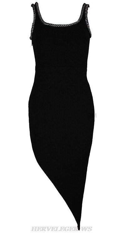 Herve Leger Black Chain Detail Ribbed Dress