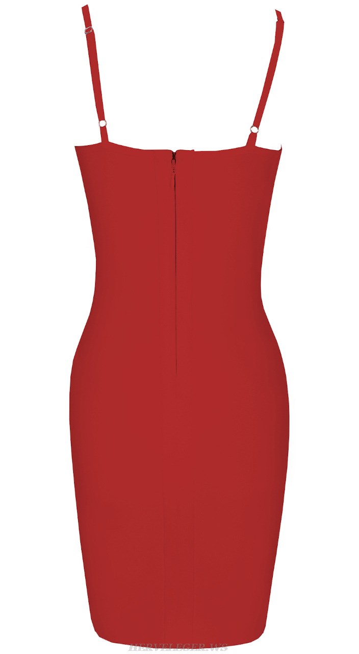 Herve Leger Red Crochet Insert Bustier Dress