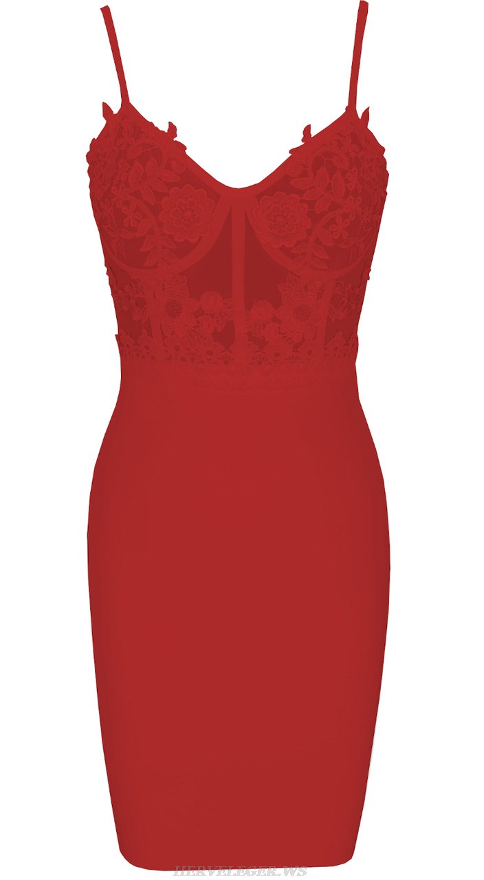 Herve Leger Red Crochet Insert Bustier Dress