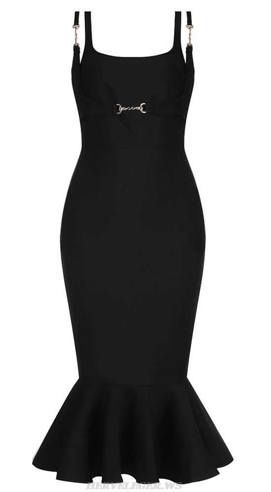 Herve Leger Black Double Strap Mermaid Dress