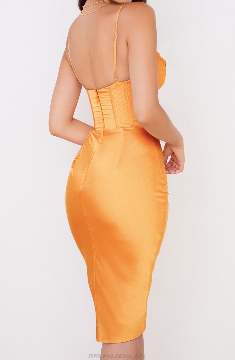 Herve Leger Golden Orange Draped Bustier Corset Dress