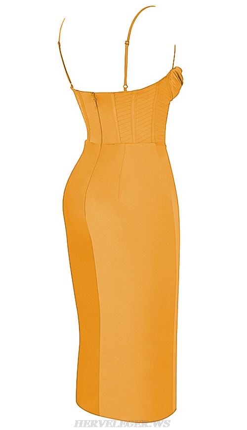 Herve Leger Golden Orange Draped Bustier Corset Dress