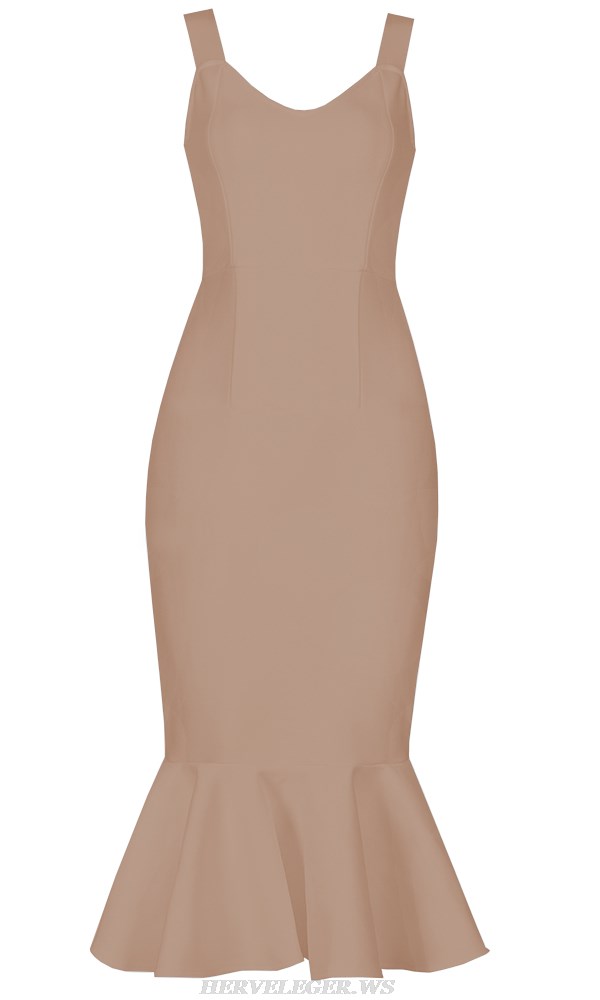 Herve Leger Nude Fluted Dress