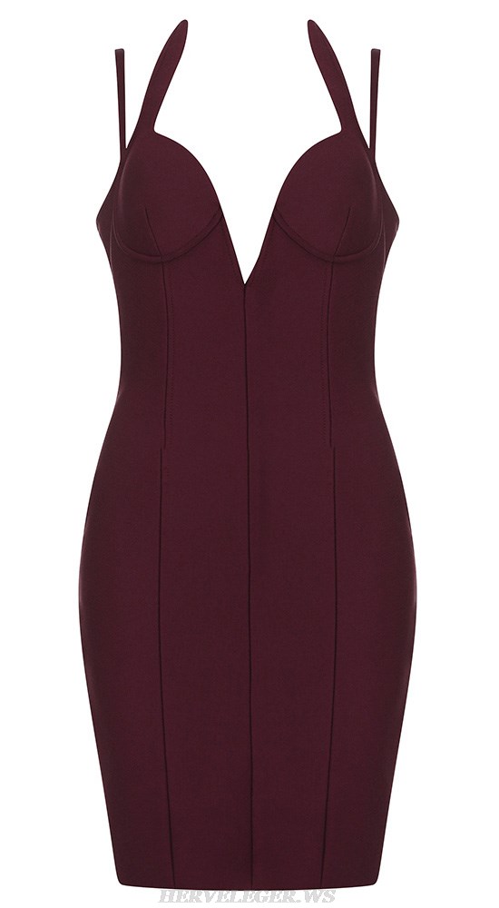 Herve Leger Burgundy Halter Bustier Dress