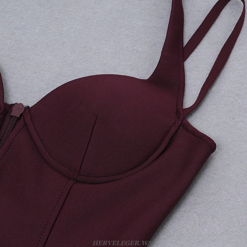 Herve Leger Burgundy Halter Bustier Dress