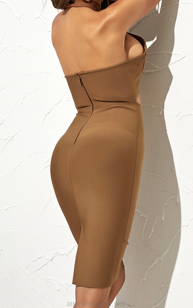 Herve Leger Brown Halter Bustier Dress