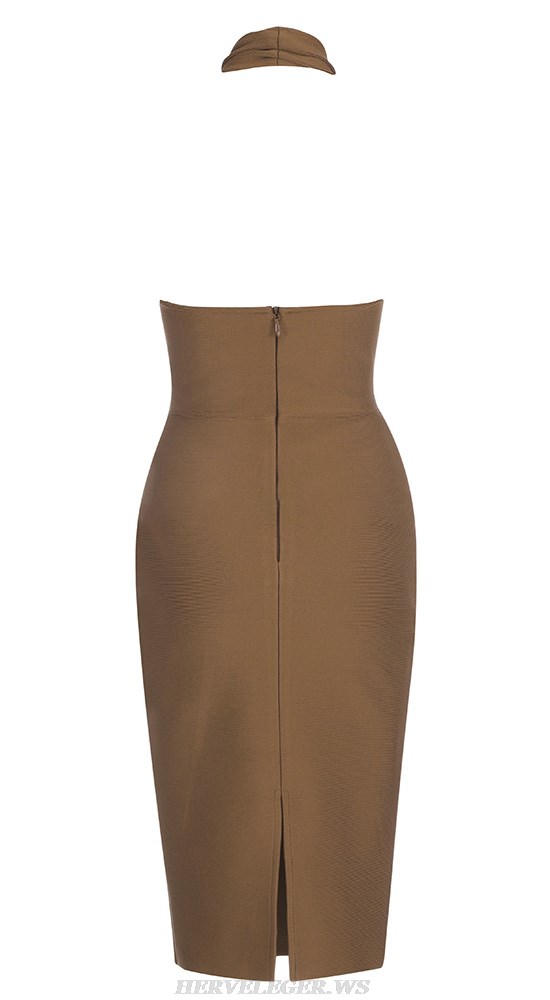 Herve Leger Brown Halter Bustier Dress