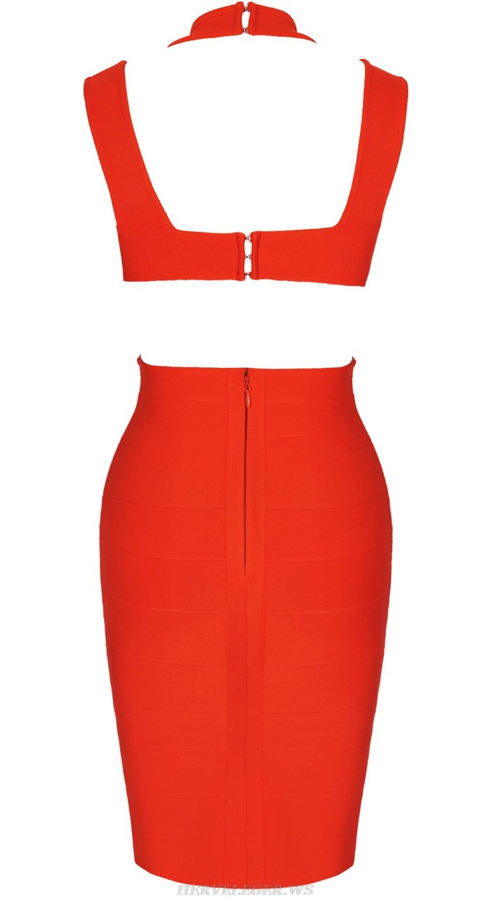 Herve Leger Red Halter Strappy Dress