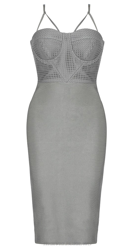 Herve Leger Grey Honeycumb Crochet Bustier Dress