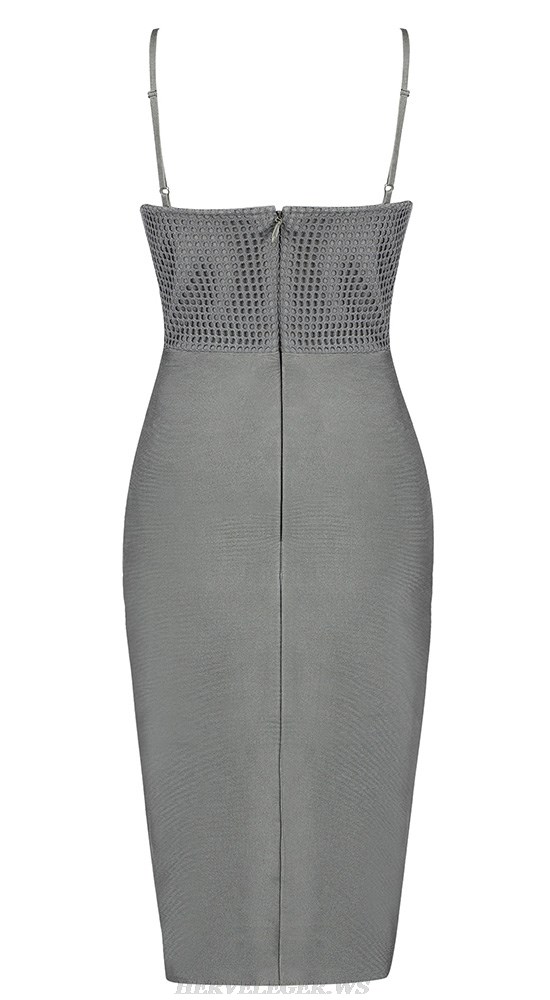 Herve Leger Grey Honeycumb Crochet Bustier Dress