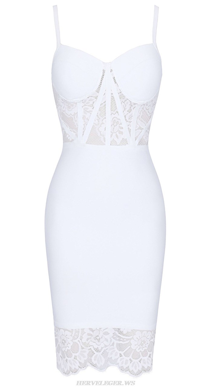 Herve Leger White Lace Bustier Dress