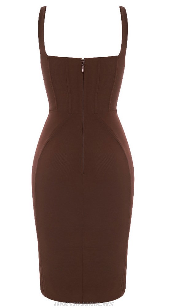 Herve Leger Brown Lace Up Bustier Corset Dress