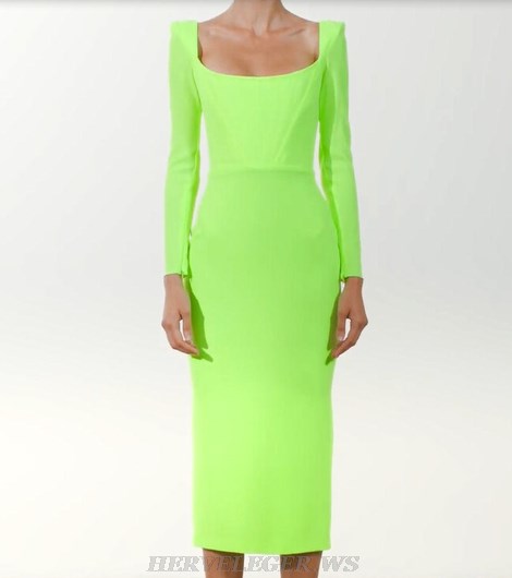 Herve Leger Neon Long Sleeve Corset Dress