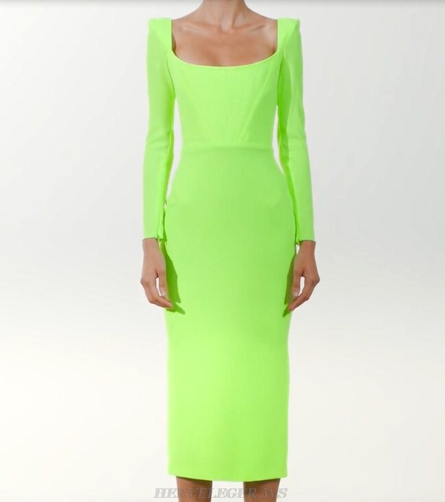 Herve Leger Neon Long Sleeve Corset Dress