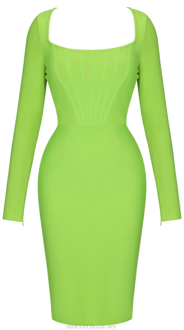 Herve Leger Neon Long Sleeve Corset Dress