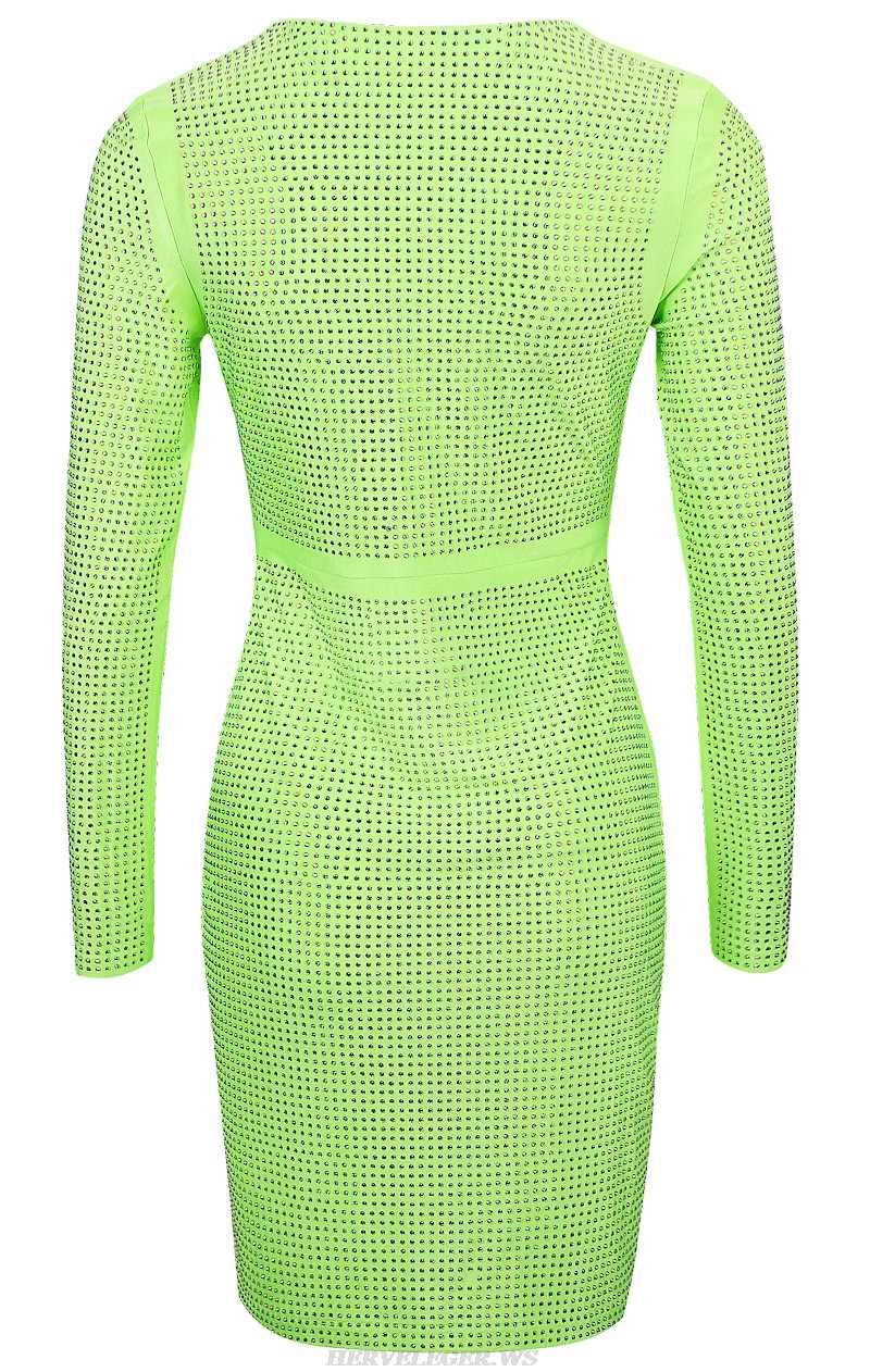 Herve Leger Neon Long Sleeve Embellished Dress