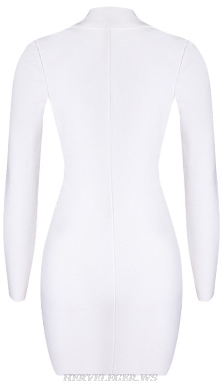 Herve Leger White Long Sleeve Lace Up Dress