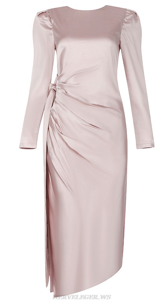 Herve Leger Pink Long Sleeve Pleated Silk Dress