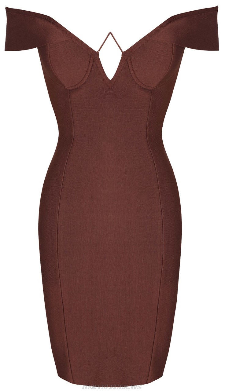 Herve Leger Brown Off Shoulder Bustier Dress