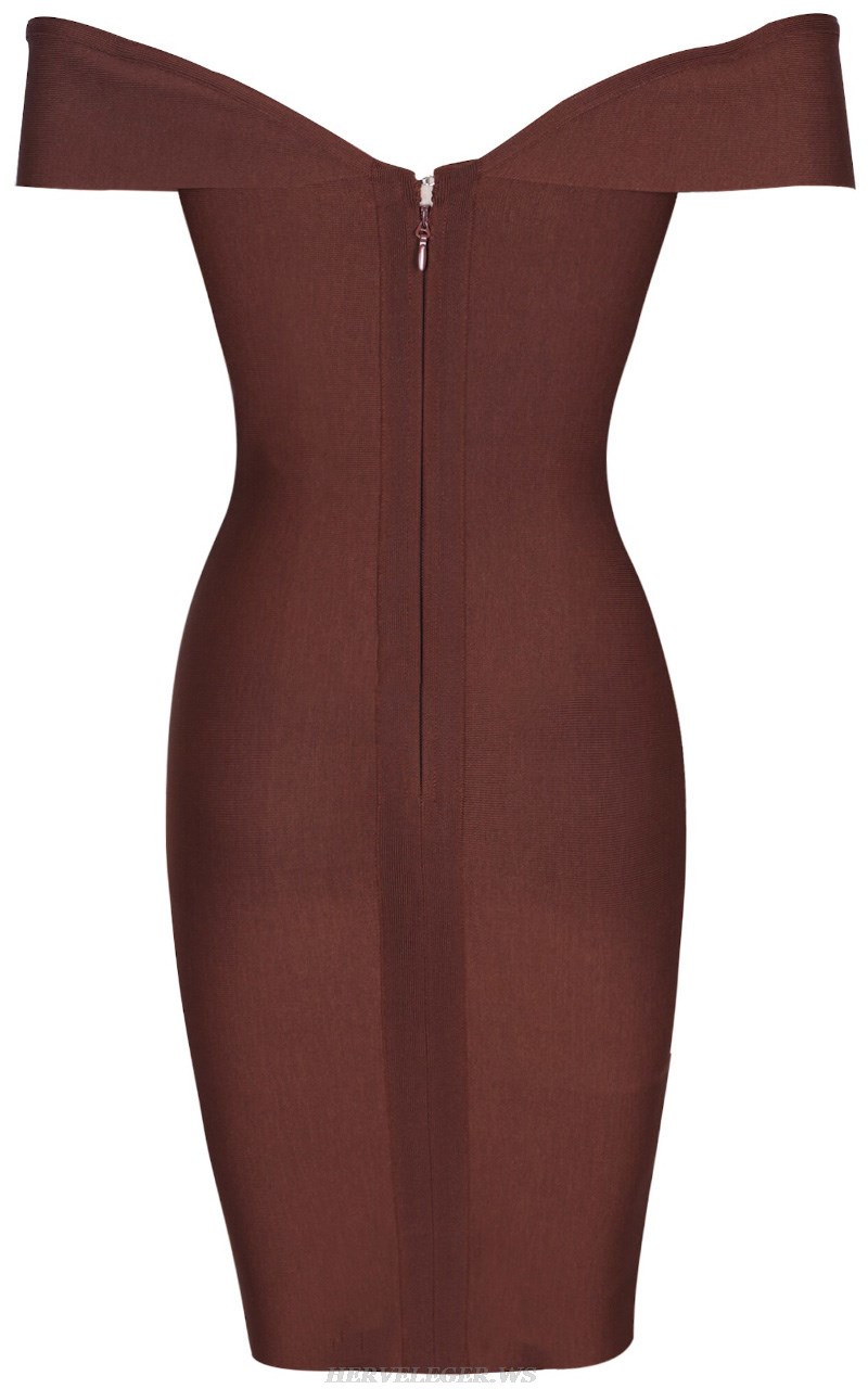 Herve Leger Brown Off Shoulder Bustier Dress