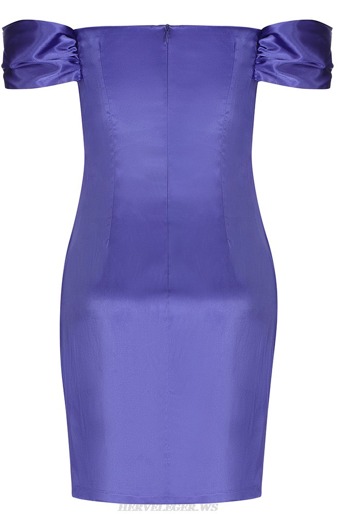 Herve Leger Indigo Off The Shoulder Draped Dress