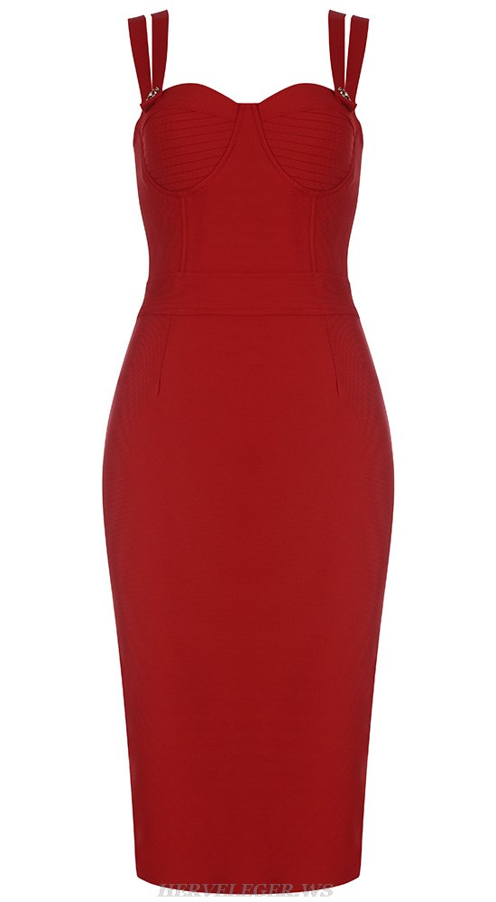 Herve Leger Red Ribbed Bustier Dress