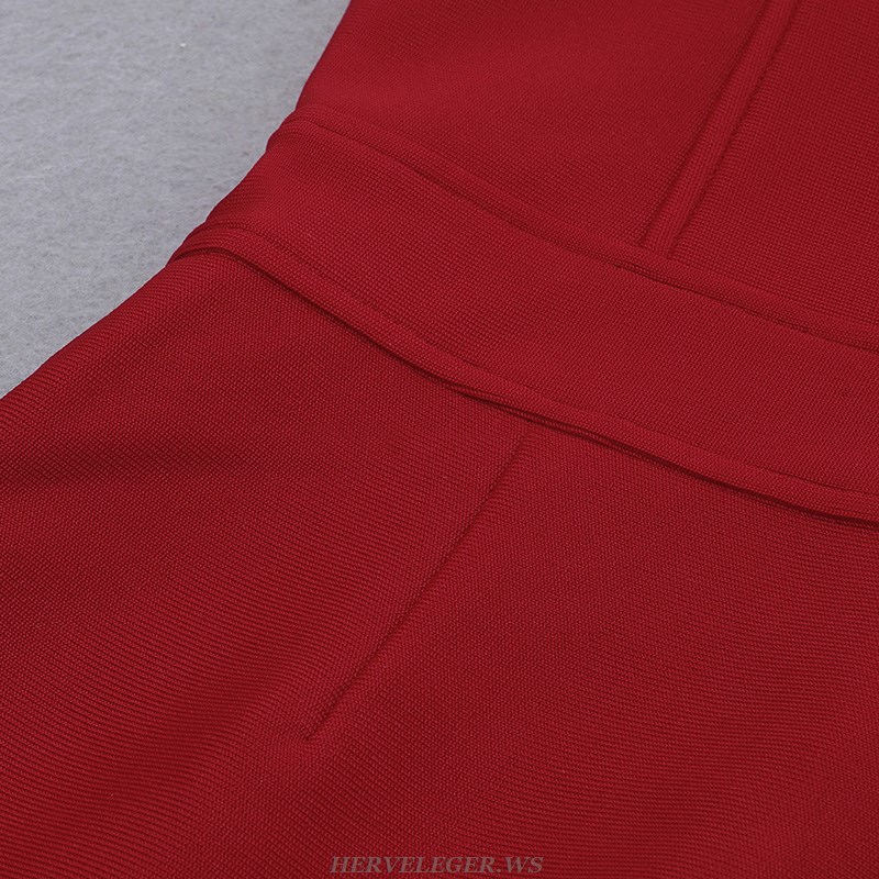 Herve Leger Red Ribbed Bustier Dress