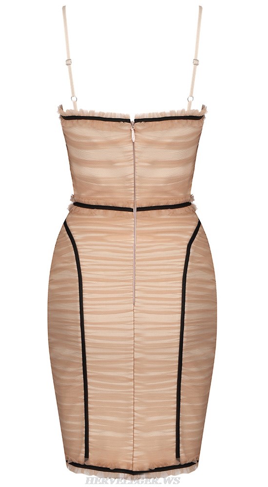 Herve Leger Caramel Black Ruched Mesh Bustier Dress