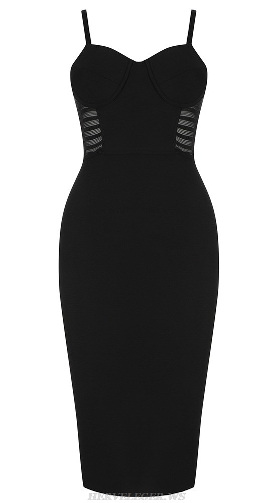 Herve Leger Black Side Striped Mesh Corset Dress